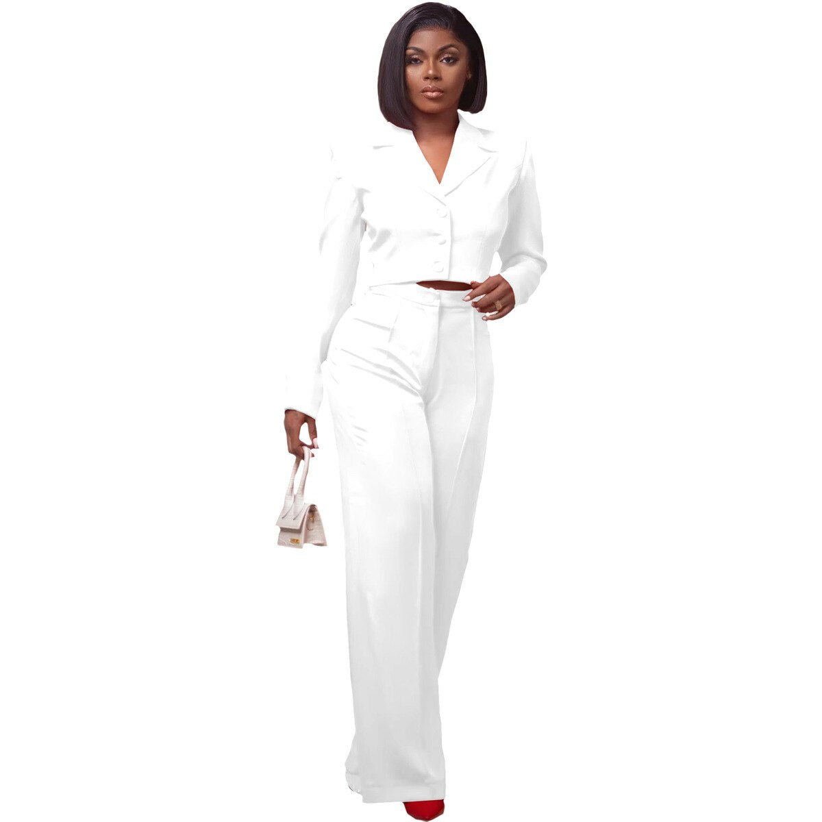 Single Breasted Top Blazer & High Waist Wide Leg Pants