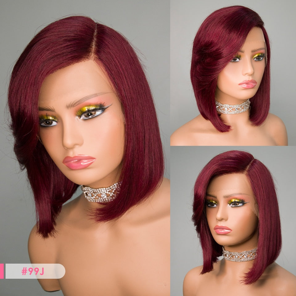 Short Bob Lace Front Wigs  With Bangs