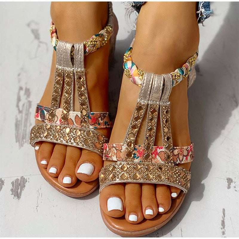 Summer Bohemian Crystal Gladiator Platform Wedges Sandals