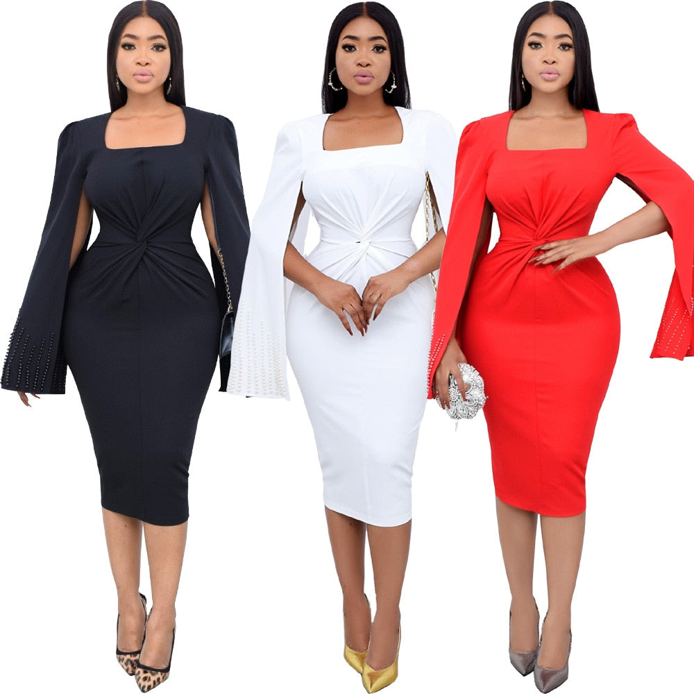 Summer Bodycon Fashion Folds Midi Dresses