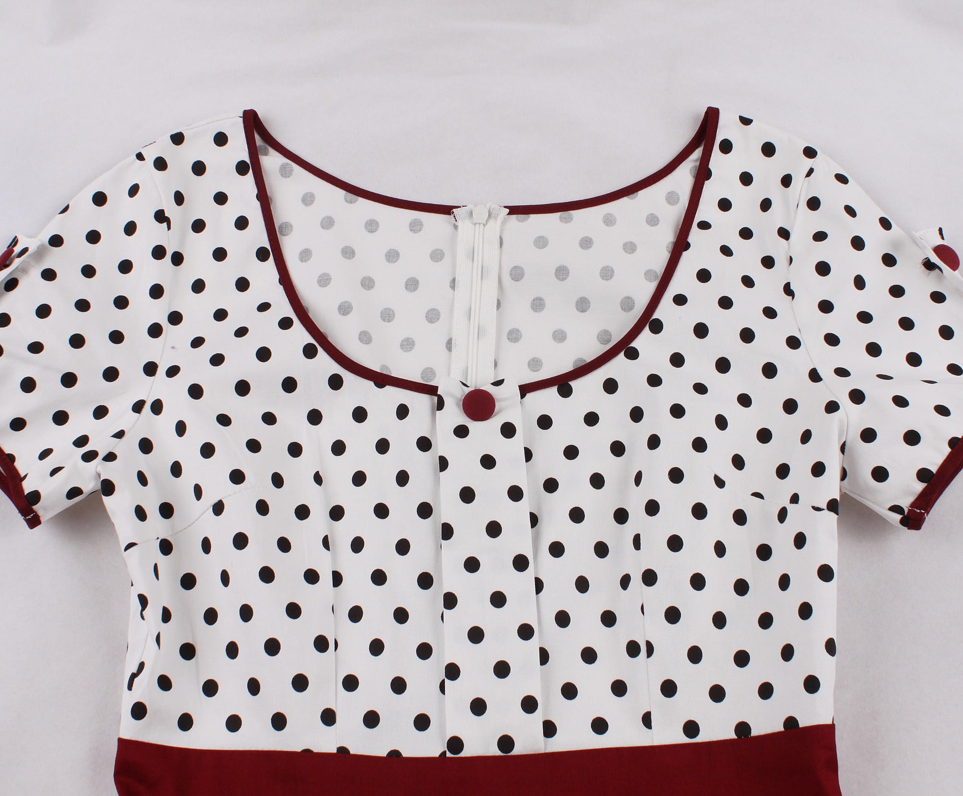 French Style Vintage Swing White Tunic Short Sleeve Cotton Polka Dot Print Rockabilly Flare Dress