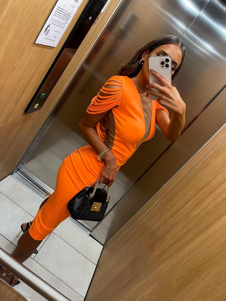 Orange Bandage Fashion Tassel Bodycon Dress