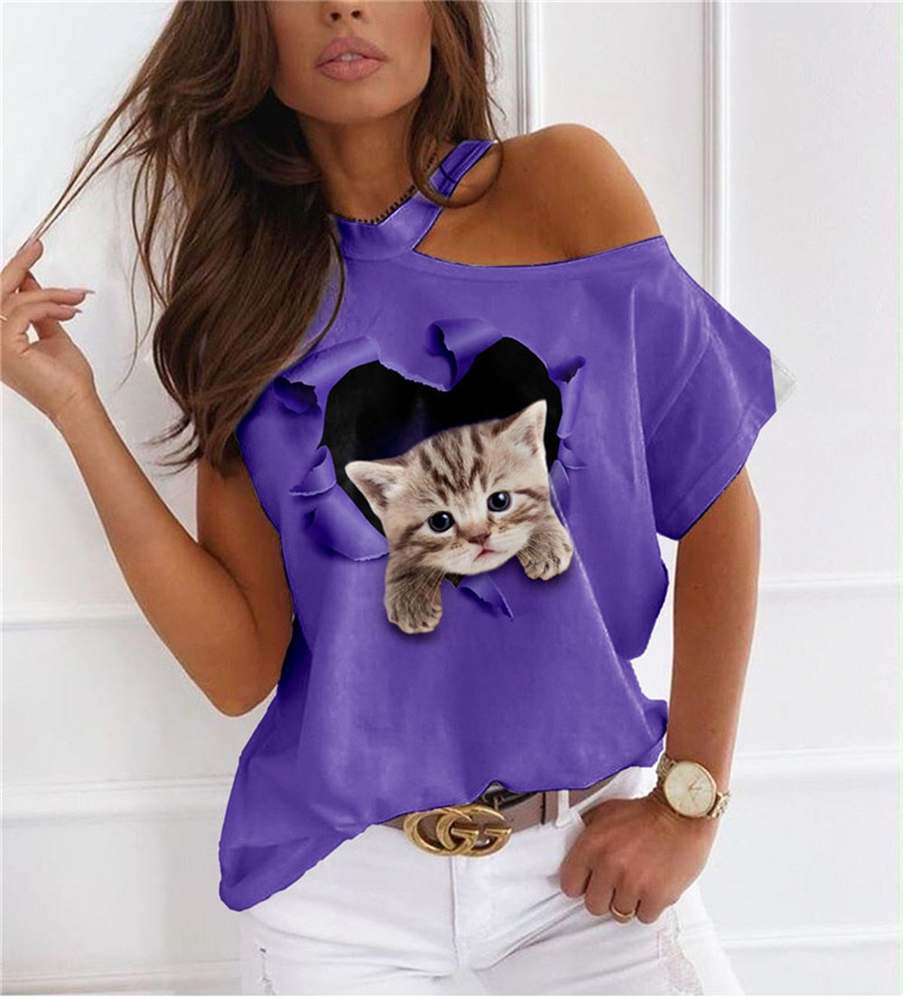 Summer  Short Sleeve Casual One Shoulder Shirt