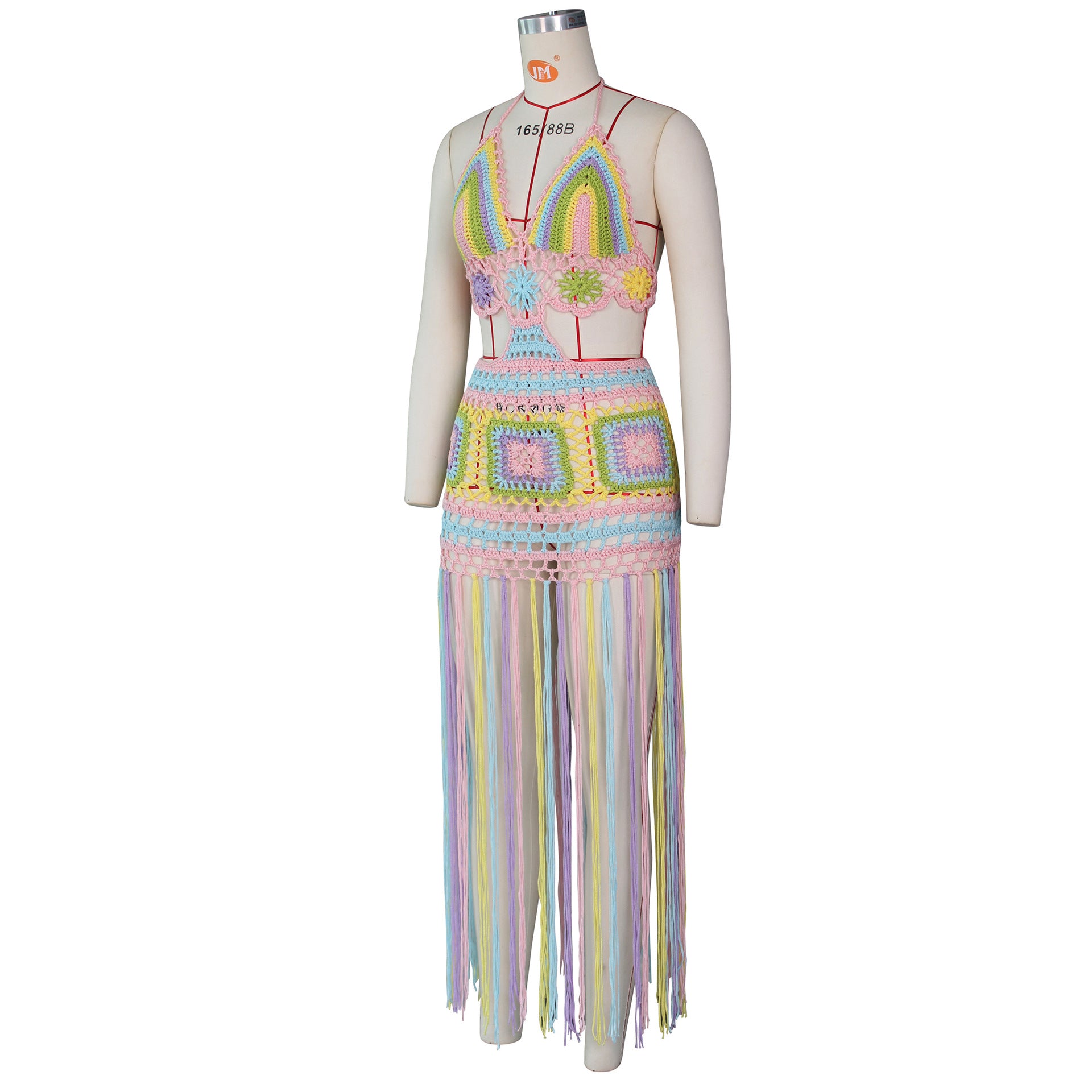 Summer Halter Tops Hand Crocheted Design Beach Tassel Dress