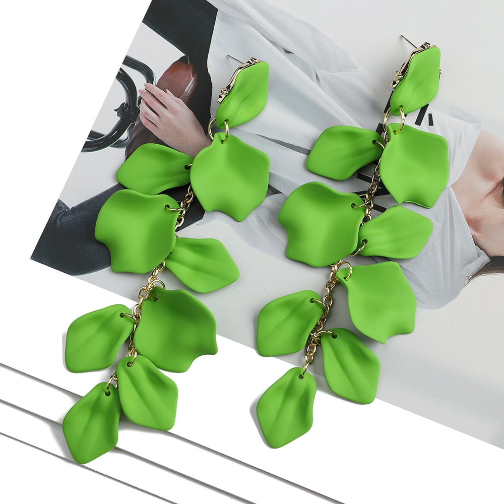 Fashion Acrylic Petal Flower Tassel Dangle Earrings