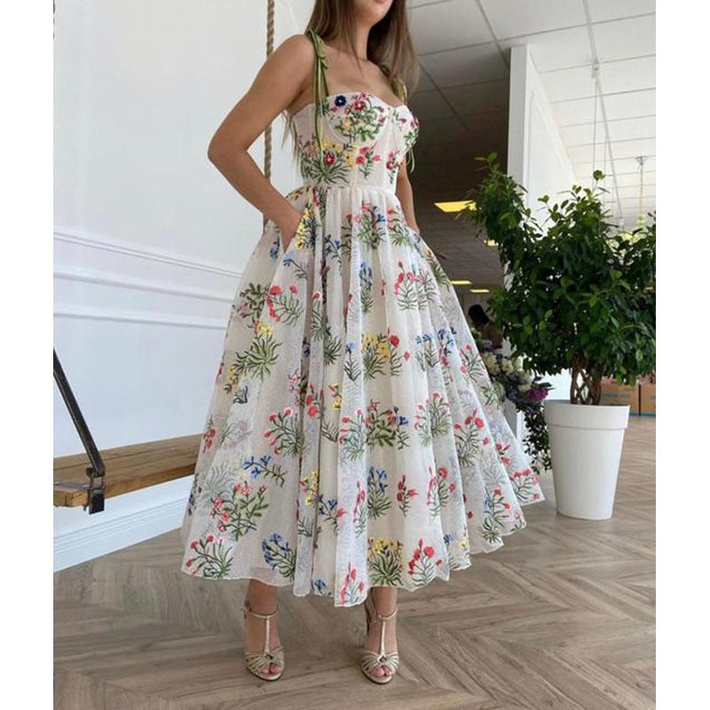 Sexy Backless Summer  Elegant Printed Dress