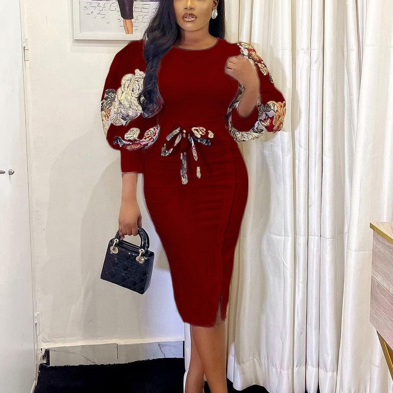 Formal Lantern Sleeve Bodycon Split Dress