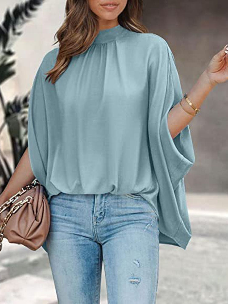 Elegant Short Sleeve Loose Fashion O-neck Casual Chiffon Blouses