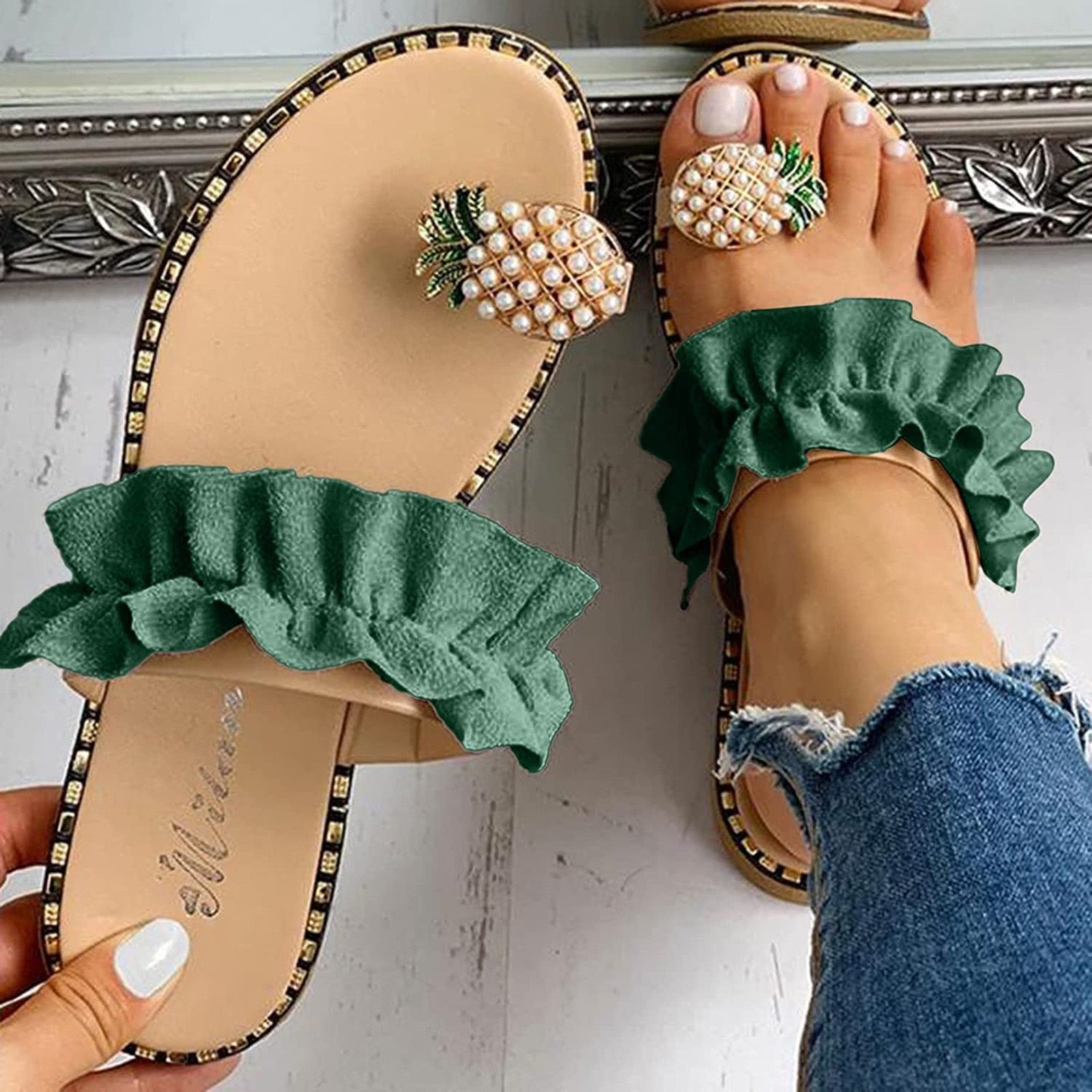 Pineapple Pearl Flat Toe Bohemian Summer Beach Sandals