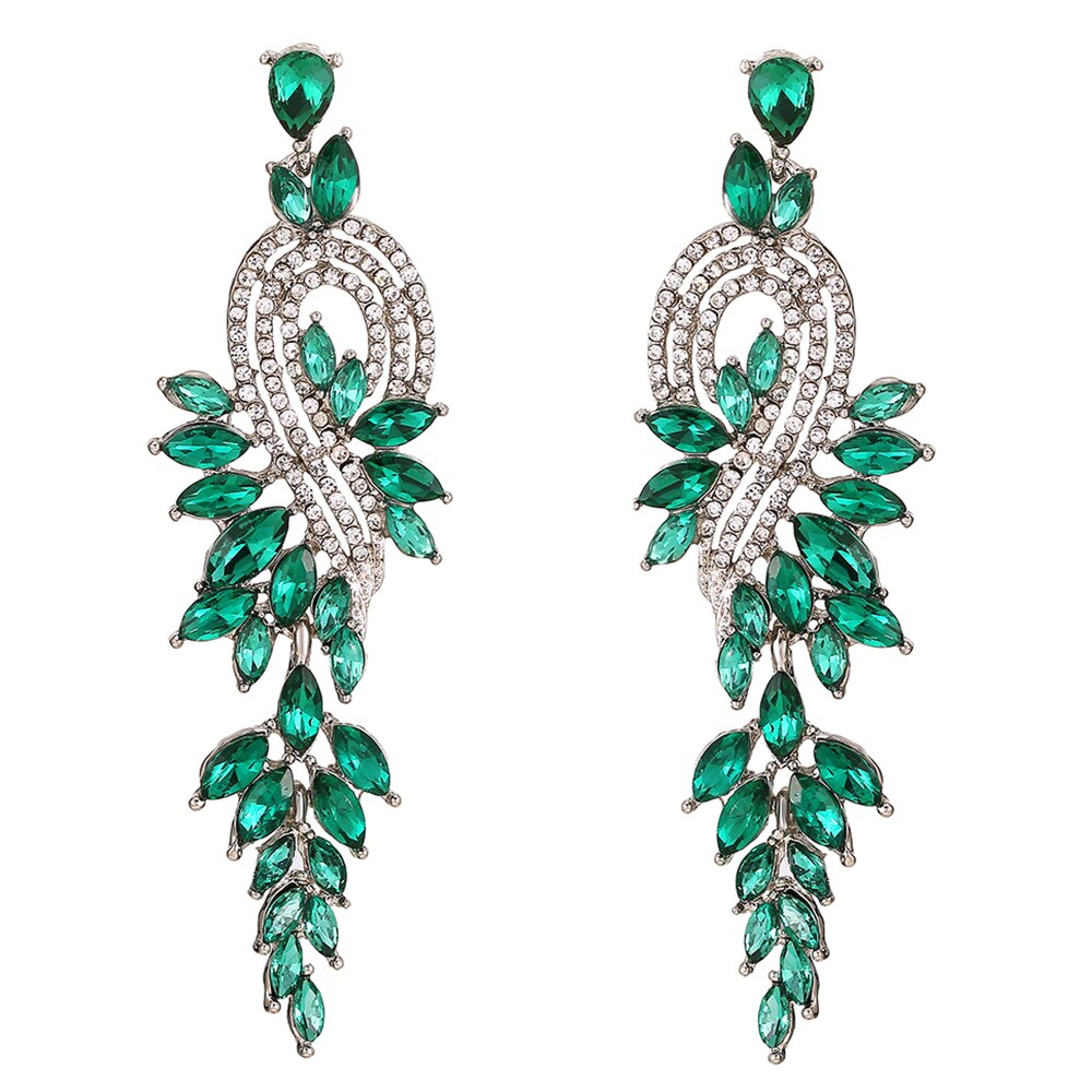Luxury Crystal Leaf Long Drop Earrings