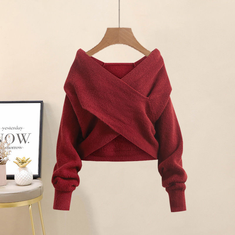 Spring and Autumn Fashionable Sweater Sling Dress Two Piece Set