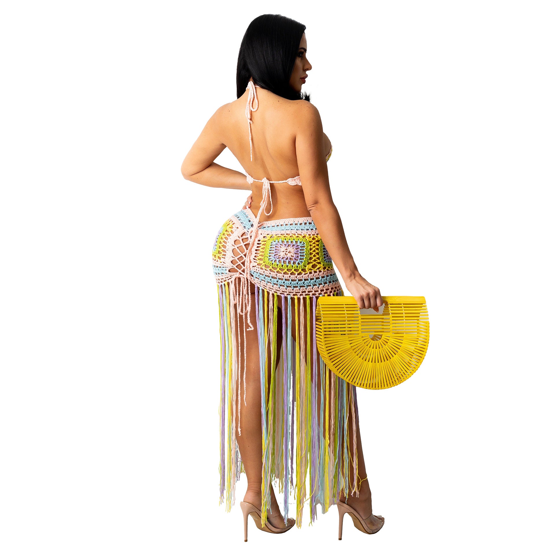Summer Halter Tops Hand Crocheted Design Beach Tassel Dress