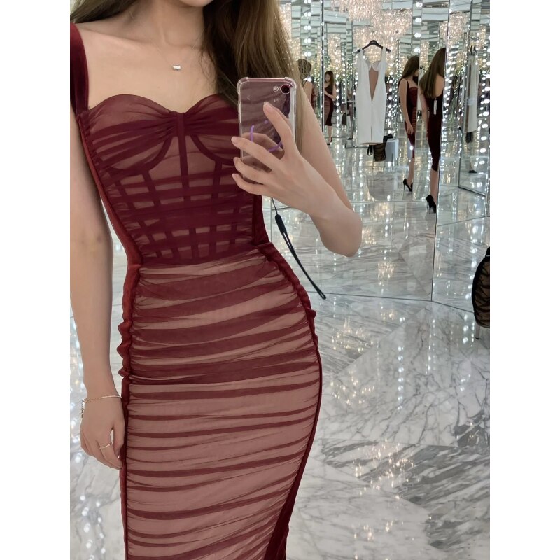 Square Collar Sleeveless High Waist Ruched Sheath Sexy Tank Dress