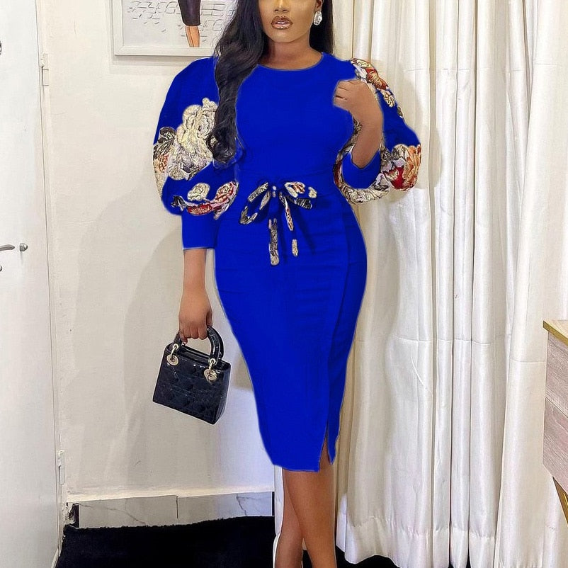 Formal Lantern Sleeve Bodycon Split Dress