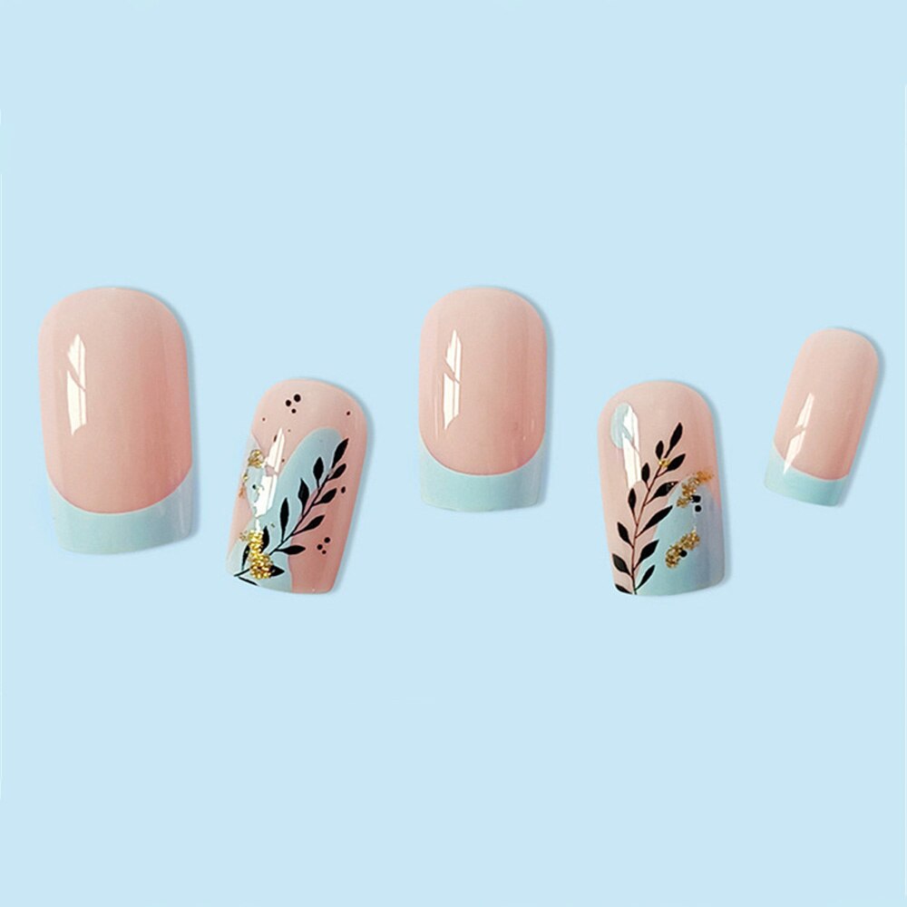 Fashion Leaves Square Head False Nails Set