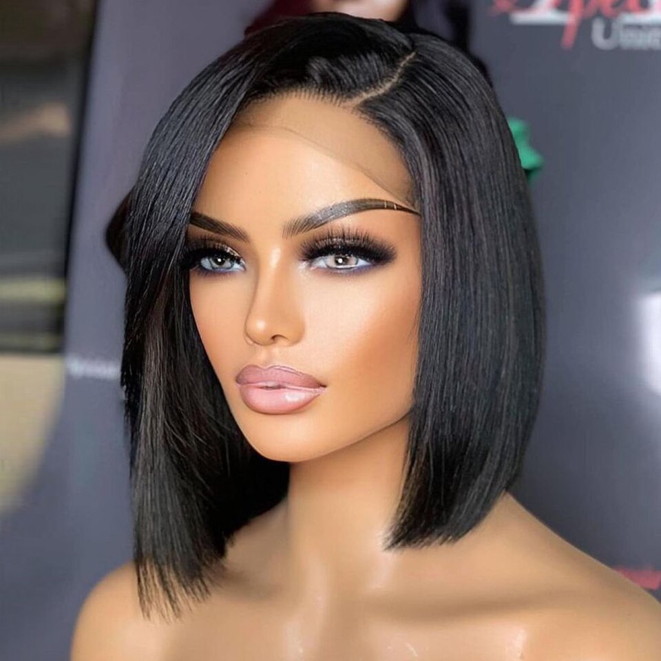 Short Bob Lace Front Wigs  With Bangs