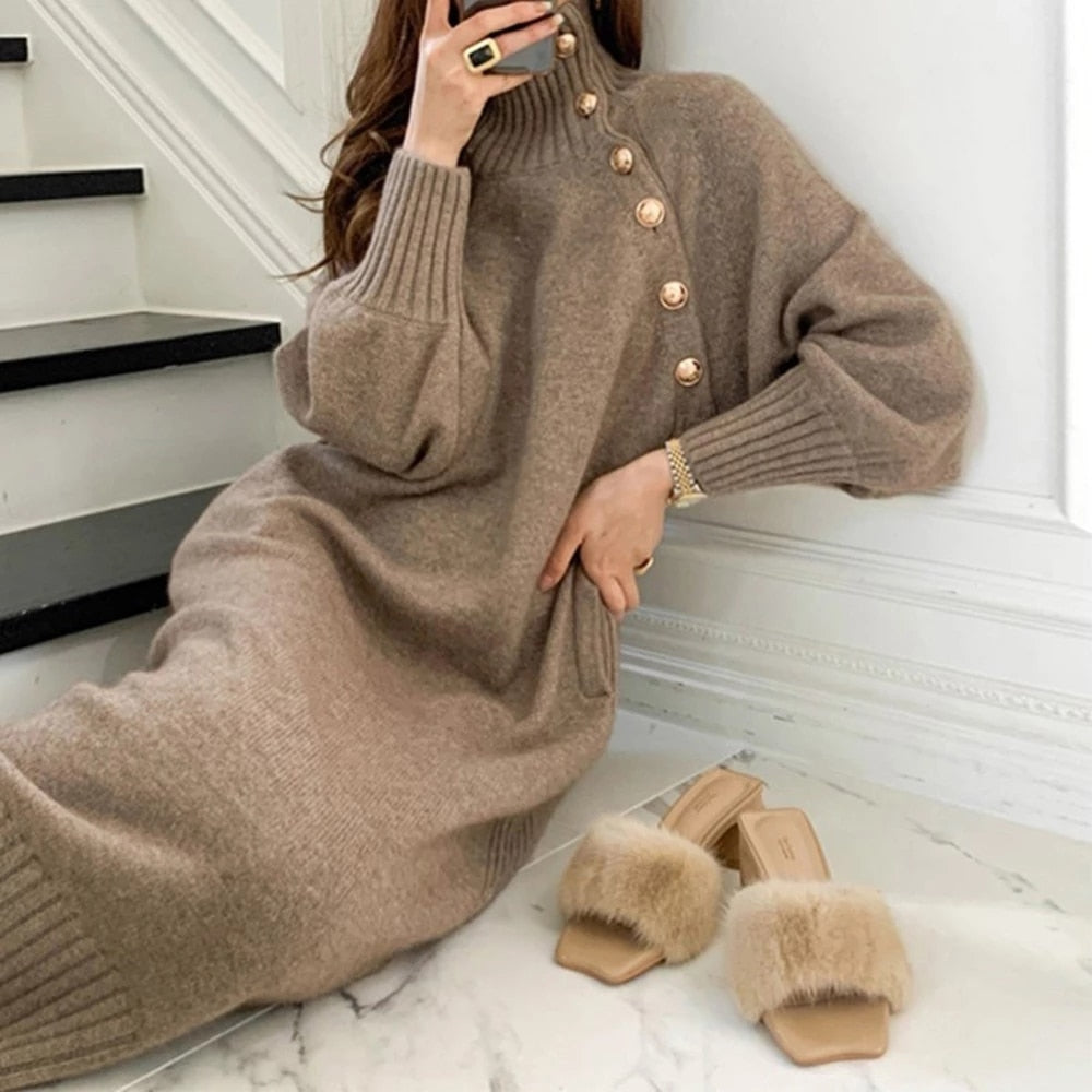 Women Long Loose Knitted Sweater Dress