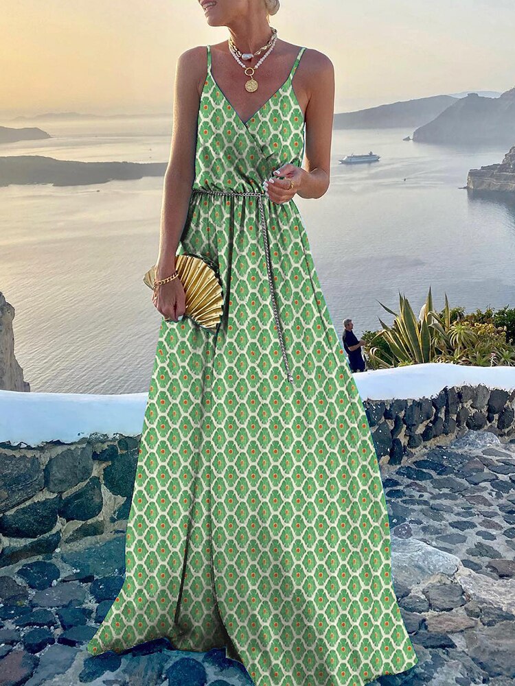 Fashion V Neck Sling Print Party Dress