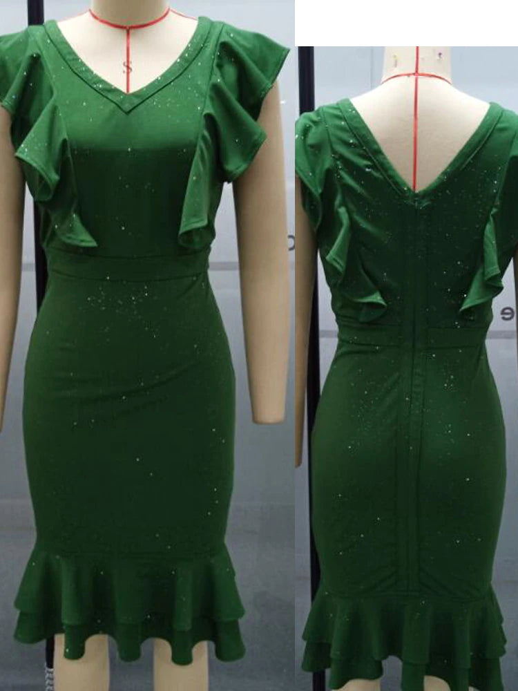 Elegant Solid Color Ruffle Design Party Dress