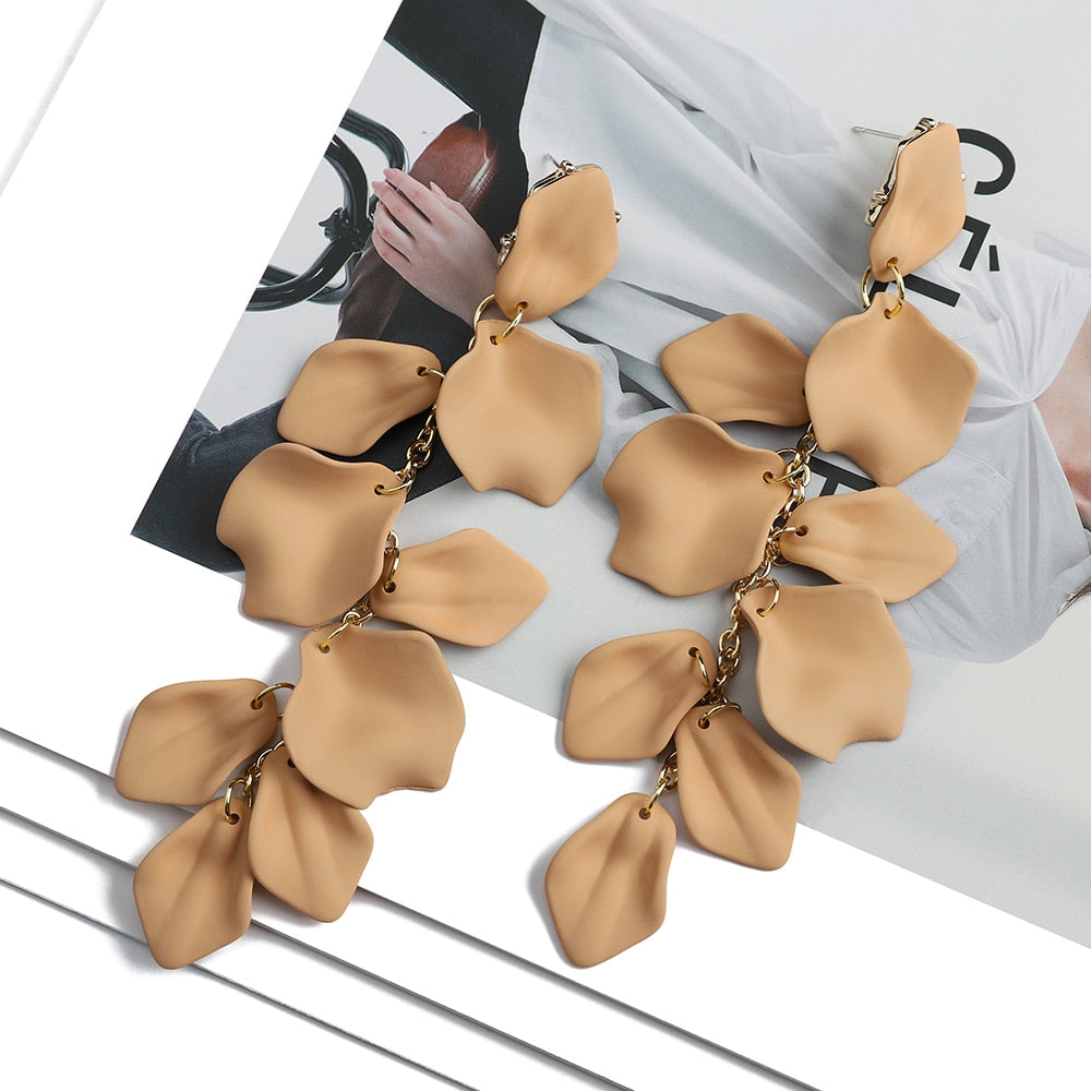 Fashion Acrylic Petal Flower Tassel Dangle Earrings