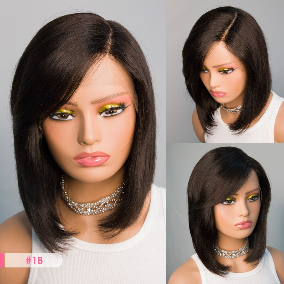 Short Bob Lace Front Wigs  With Bangs