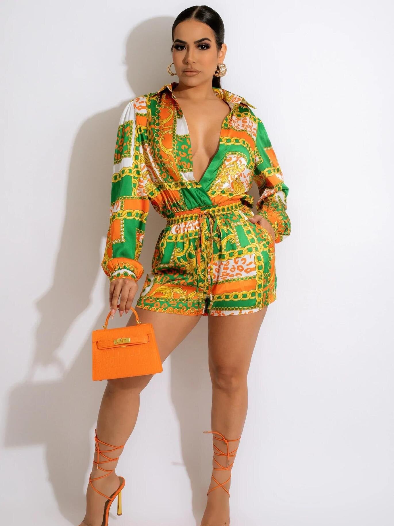 Casual Tie Dye Printed Lapel Long Sleeve Shirt Tops and Shorts Suit