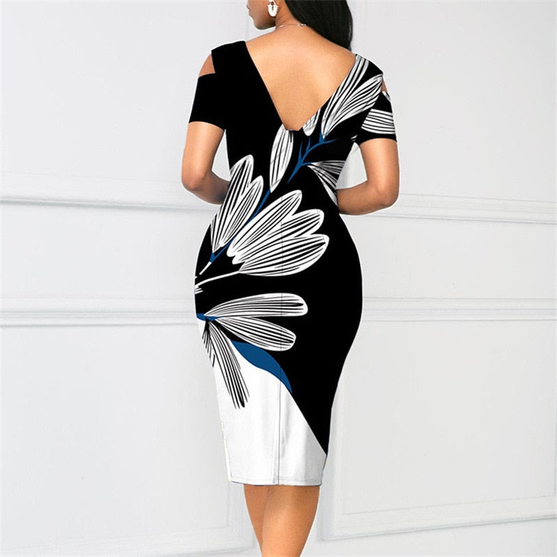 Summer V Neck Elegant Print Patchwork Slim Work Dress