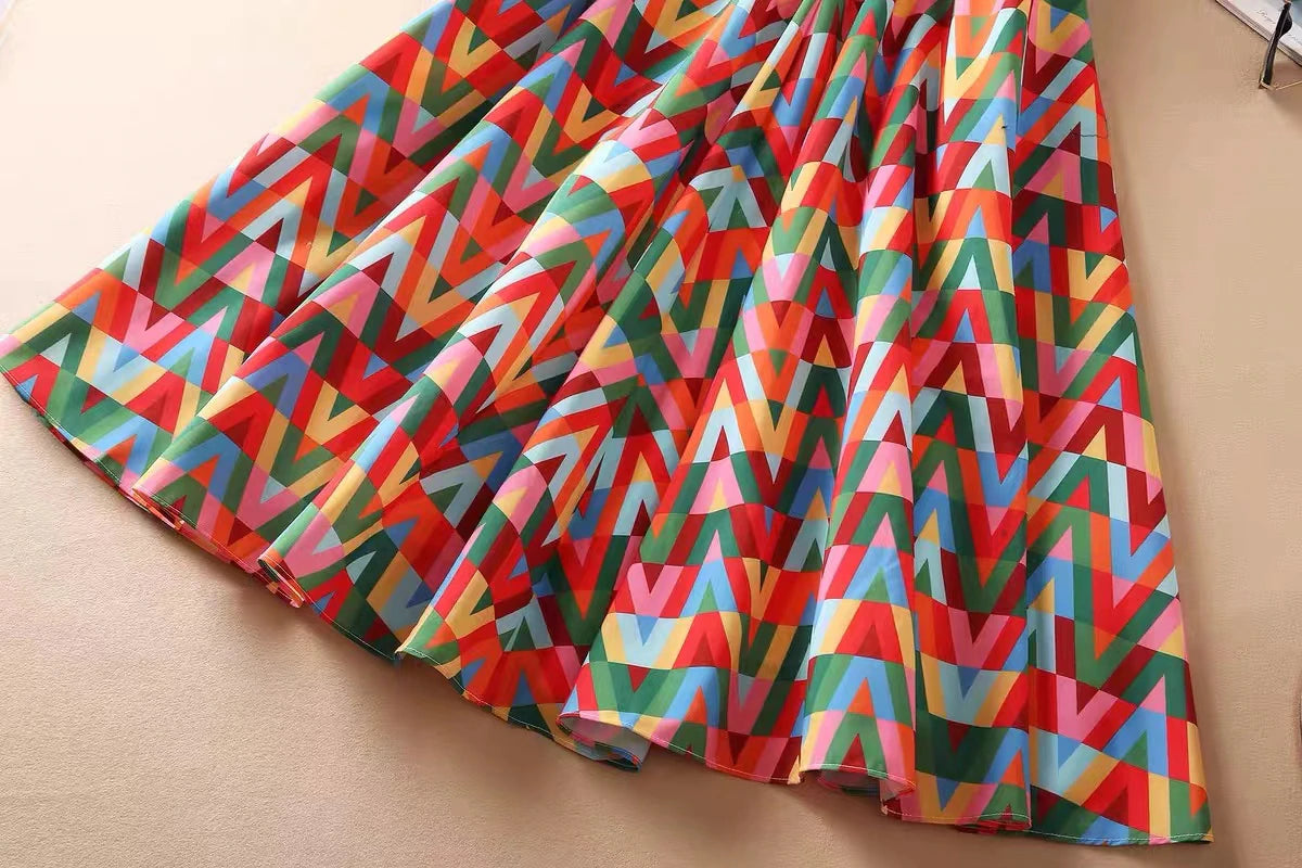 Summer Color Lettered Printed Spaghetti Strap Dress