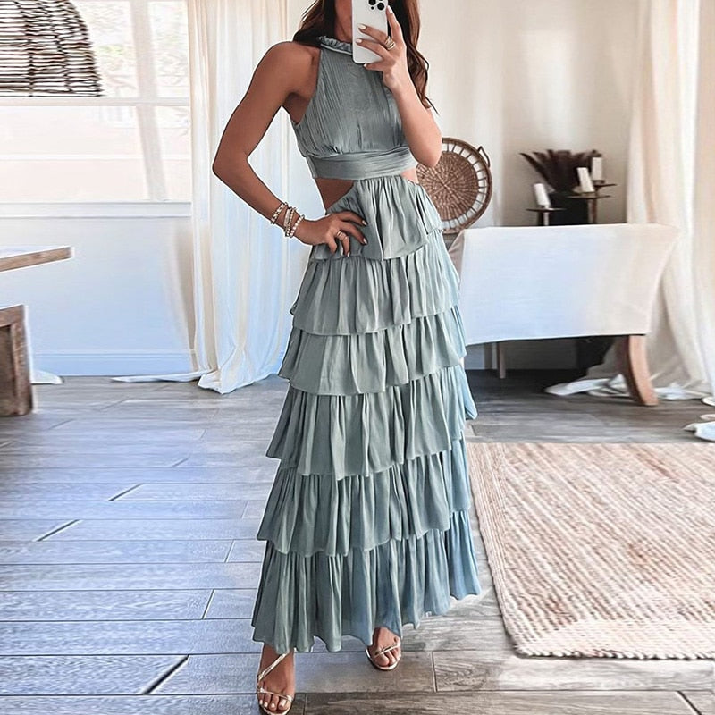 Hollow Out Cascading Ruffle Cake Dress