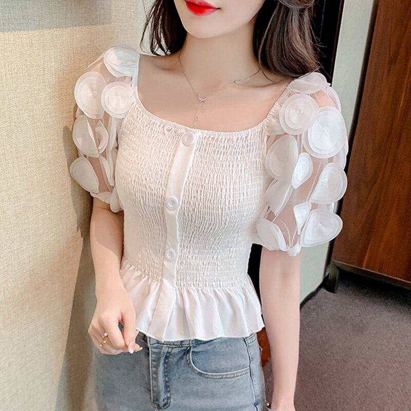 Summer Puff Sleeve Corset Tops