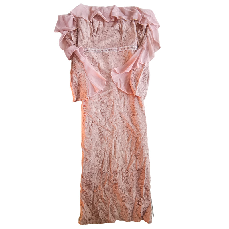 Ruffles Solid Color Off Shoulder Leaf Dress