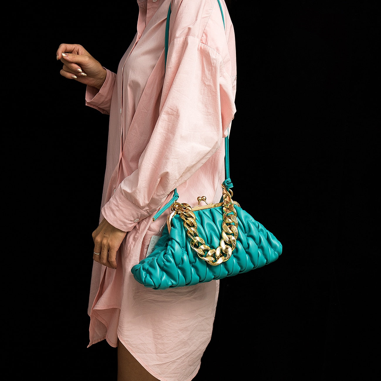 Solid Color Quilted Shoulder Crossbody Handbag