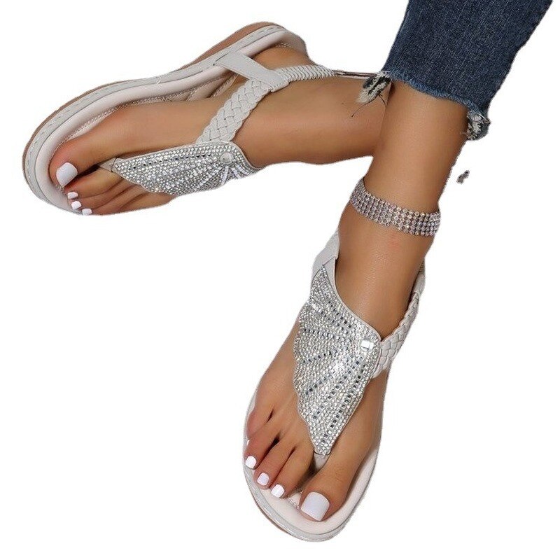 Fashion Rhinestones Flat Outdoor Beach Sandals