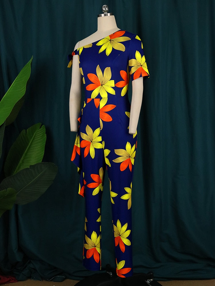 Cold Shoulder Floral Printed High Waist Slim Fit Jumpsuits