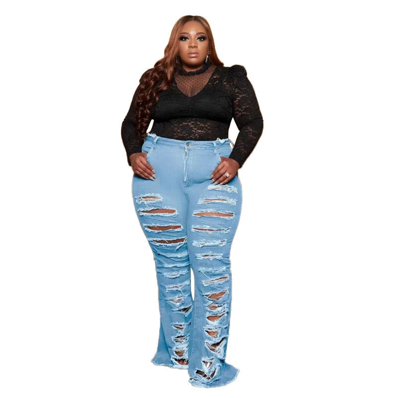 Plus Size High Street Washed Ripped Jeans