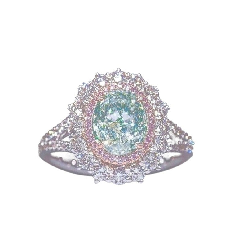 Shining Metal Inlaid Pink Zircon White Stones Wedding Rings