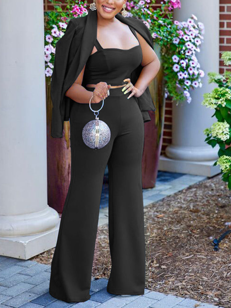 Elegant Summer Suits Tube Top & Loose Pants Set with Blazer