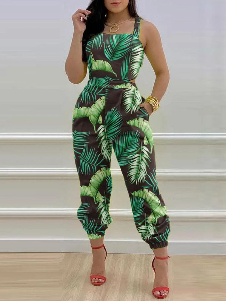 Criss Cross Tied Detail Backless Jumpsuit