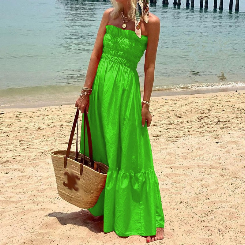 Elegant Off Shoulder Sleeveless Long Beach Dress