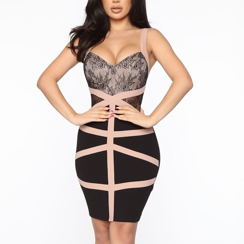 Summer Lace Patchwork Bodycon Club Party Dress