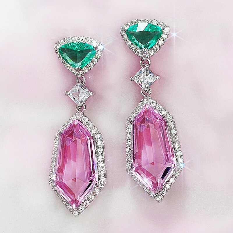 Pink Green Color Geometry  Earrings