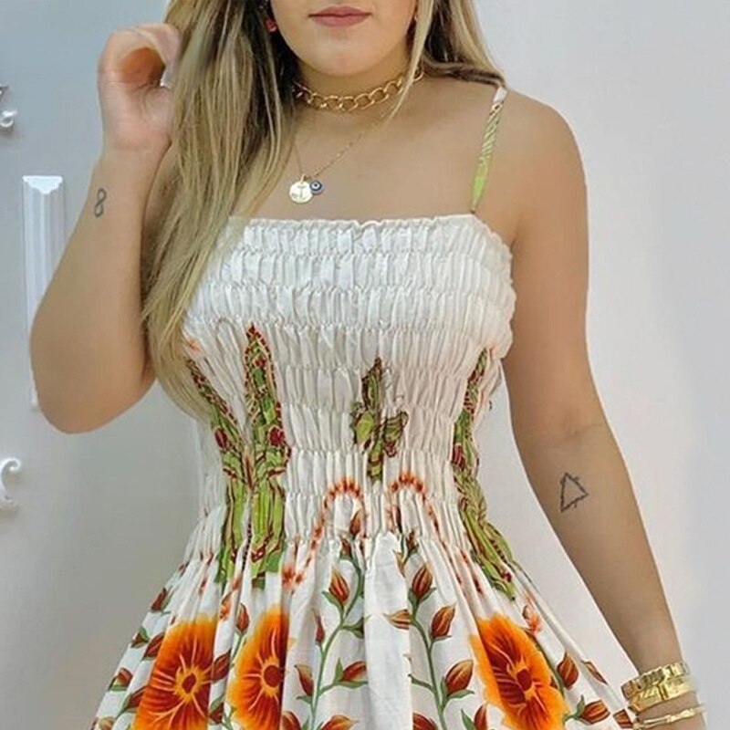 Floral Print Spaghetti Strap Dress