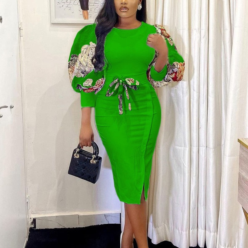 Formal Lantern Sleeve Bodycon Split Dress