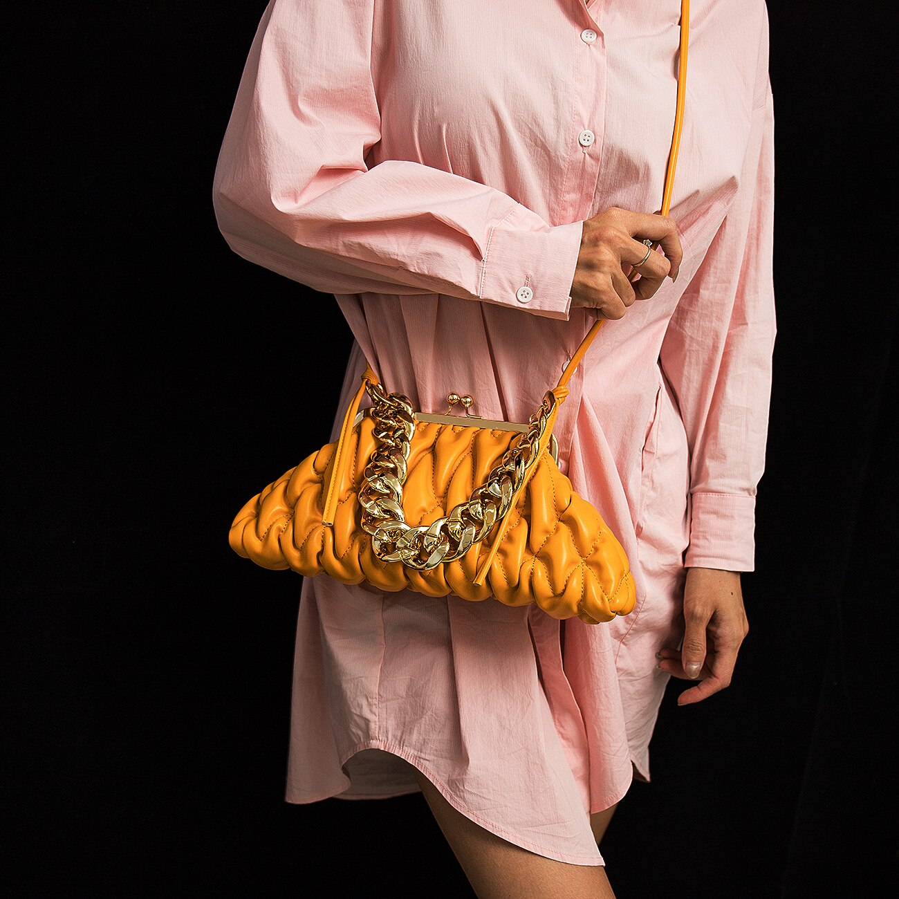 Solid Color Quilted Shoulder Crossbody Handbag