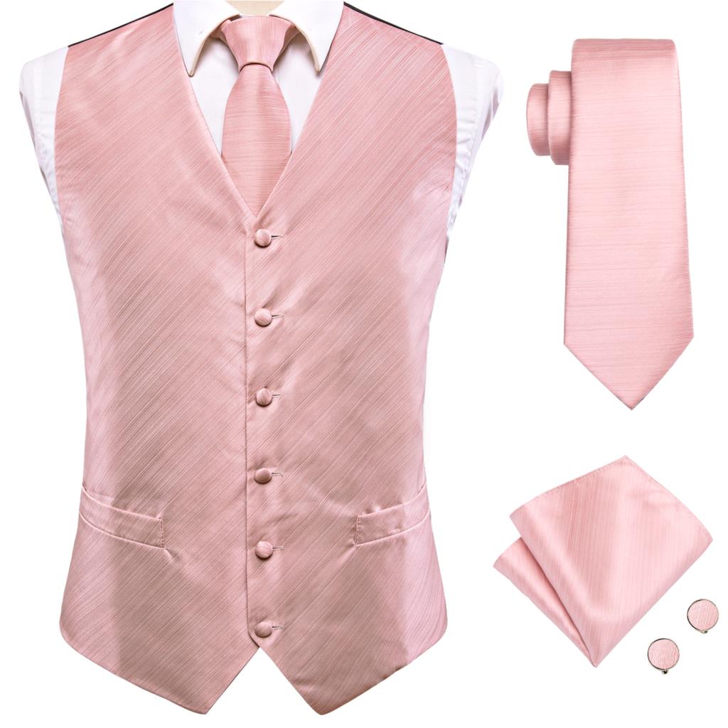 Silk Mens Slim Fit 4pcs Vest Necktie Pocket Square Cufflinks