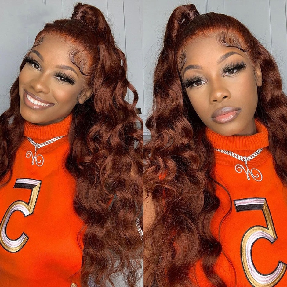 Reddish Brown Body Wave Lace Frontal Wigs