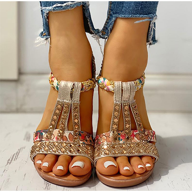 Summer Bohemian Crystal Gladiator Platform Wedges Sandals