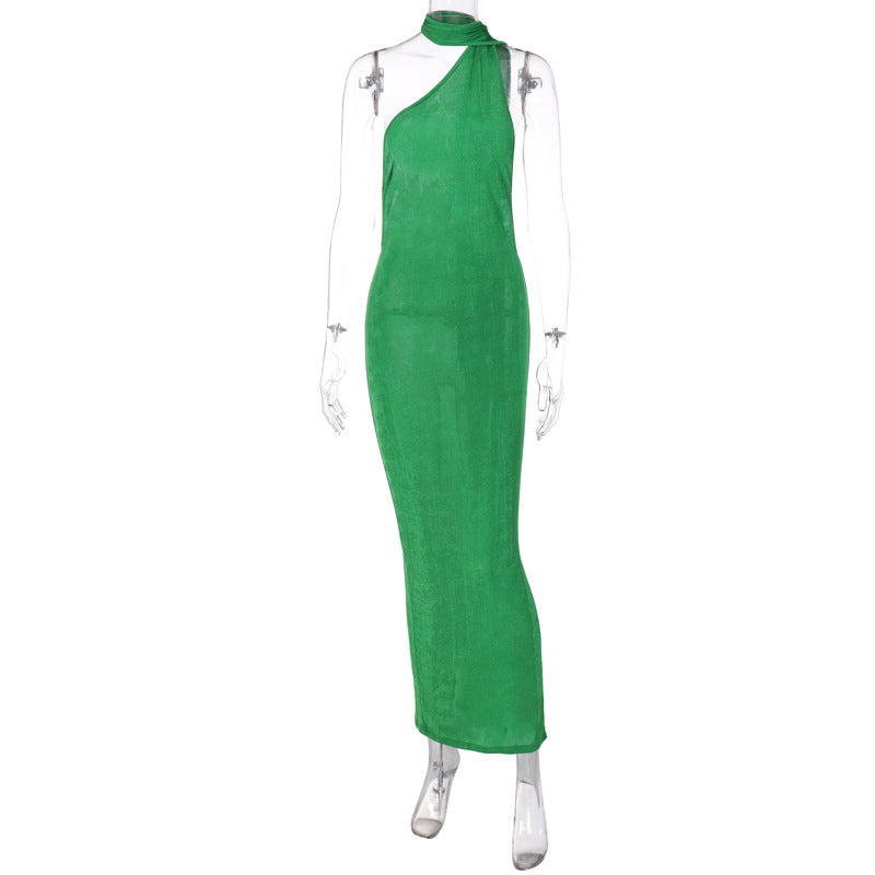 Elegant Green Halter Slim Sexy Backless Maxi Dress
