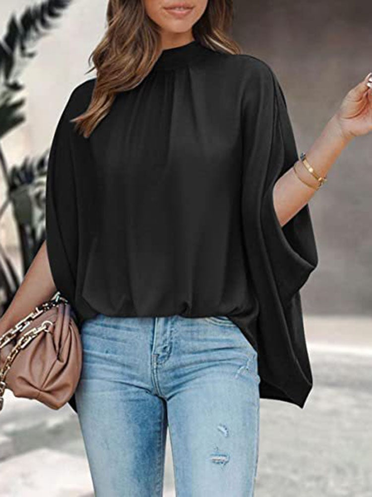 Elegant Short Sleeve Loose Fashion O-neck Casual Chiffon Blouses