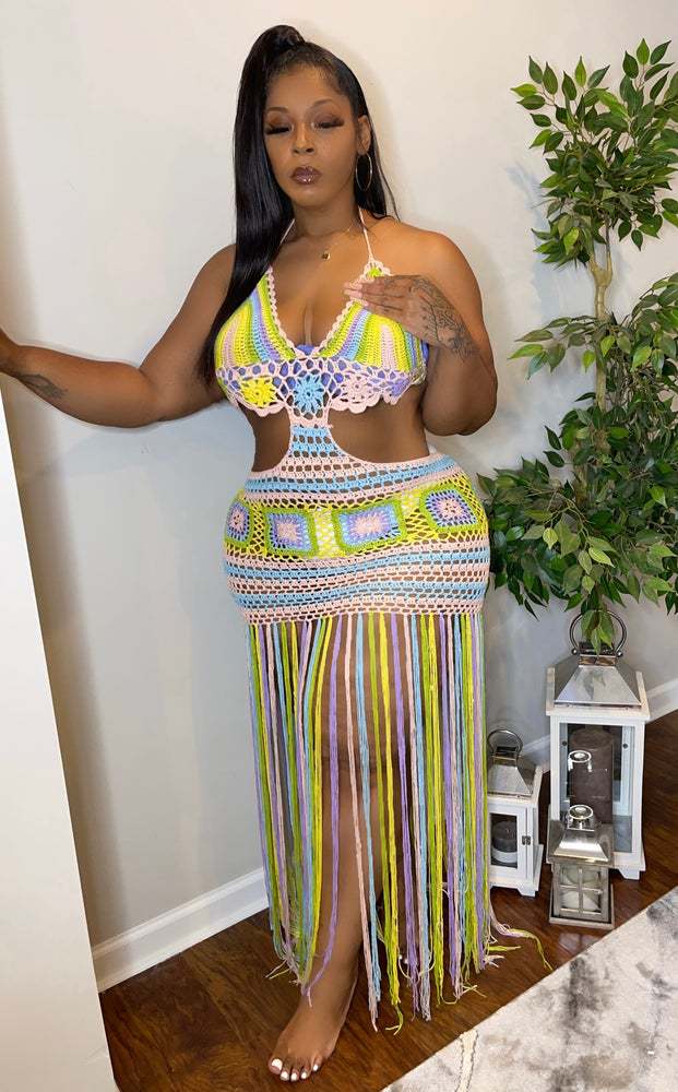 Summer Halter Tops Hand Crocheted Design Beach Tassel Dress